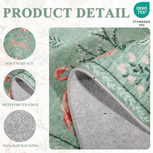 DUKINO 3x5 Rug, Washable Animal Area Rug for Bedroom Non Slip, Teal - Image 5