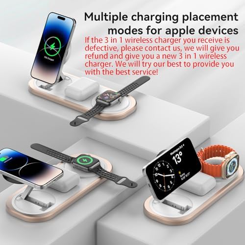 3 in 1 Fast Wireless Charger Stand for iPhone, Foldable Travel Charging Station for Magsafe for iPhone 17/Air/16/15/14/13/12 Series, Apple Watch Series, AirPods pro/2/3/4, Gifts for Women Men (Golden) - Image 3