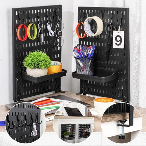 Marspark Clamp on Desk Pegboard 24" x 16" Plastic Peg Board Privacy Divider Desk Partition Panel Office Accessory Organizer Black No Drill Mounted Pegboard for Home Office Gaming - Image 4