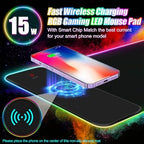ToLuLu Wireless Charging RGB Gaming Mouse Pad, 15W LED Mouse Mat with 30W Charger, 14 Light Modes Large Mousepad Wrist Support, Non-Slip Rubber Base Desk Mat Computer PC Keyboard Pad XXL, Cool Black - Image 2