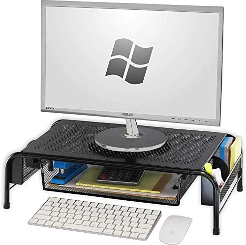Simple Houseware Metal Desk Monitor Stand Riser w/ Organizer Drawer, Black by SimpleHouseware