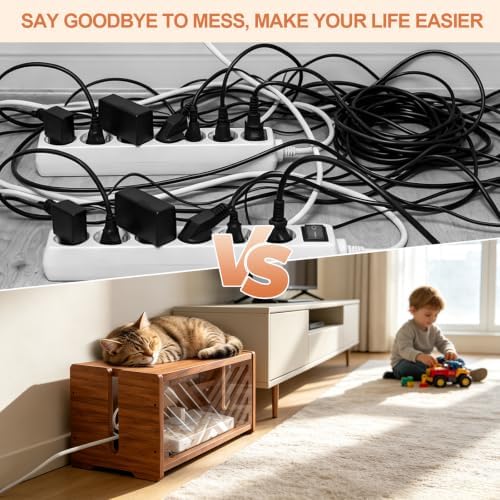 Extra Large Wooden Cable Management Box, 15.35 x 8.98 x 8.27 inches, Cord Hider Box with Cable Slots, Cable Organizer Box to Hide Power Strips, Surge Protector, Extension Cords for Desk & Floor - Image 5