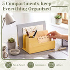 Novabright Bamnoo Wood Mail Organizer with Pen Holder, 5 Slot Desk File Organizer, Wooden Letter Sorter for Desk, Compact Desktop Document Holder for Home Office Storage Back to School - Image 3