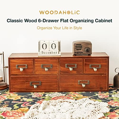 6-Drawer Vintage Desk Organizer Classic Brown Wood Storage Drawers for Tabletop - Slim Retro Style Desktop Organizing Cabinet with 6 Drawers - Office Study Table Wood Storage Box Organizer, 1-pack - Image 5