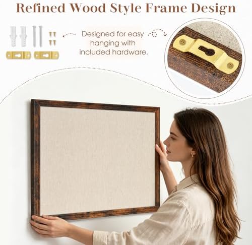 DOLLAR BOSS 36"x24" Linen Cork Board Decorative Bulletin Board, Brown - Image 3