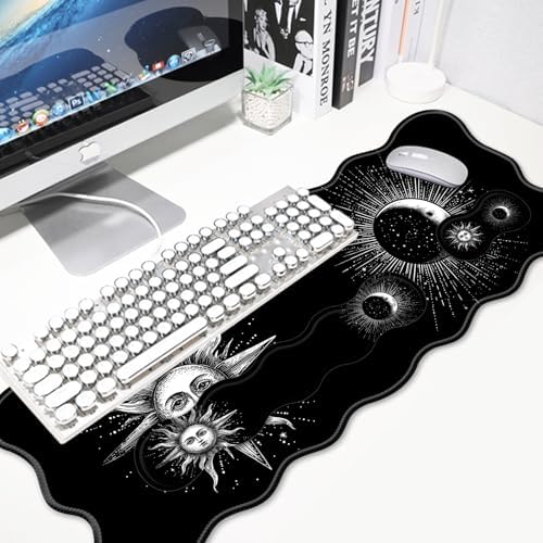4 in 1 Desk Mat Set,Mouse Pad with Keyboard Wrist Rest,Wave-Shaped Design,Non-Slip Rubber Base,Waterproof,for Home,Office,Gaming,Sun and Moon - Image 3