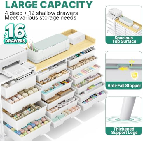 SYKIARIOL 16-Drawer Craft Storage Cabinet with Open Shelves - Image 4