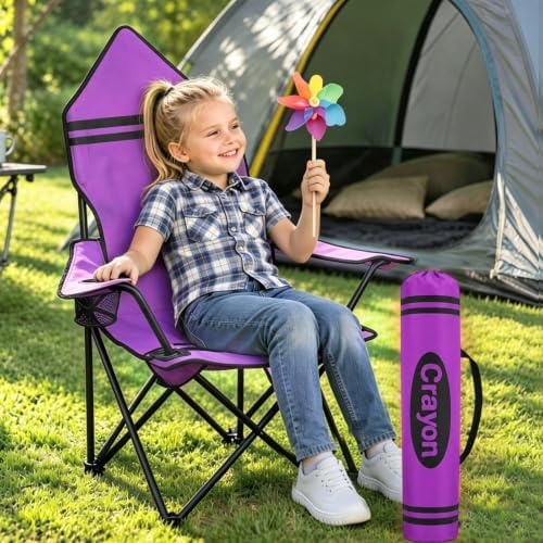 Purple Crayon Classroom Chair for Back to School, Foldable School Seat with Armrests, Cup Holder and Carry Bag, Portable Reading Chair for Library Corner and Learning Area - Image 2