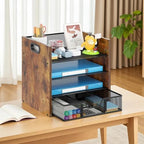 Desk Organizer - 4 Tier Desktop File Organizer with Drawer, Wooden Paper Tray Organizer, Office Desk Accessories Organizer for Papers, Mail, Notebooks, Stationery - Image 6