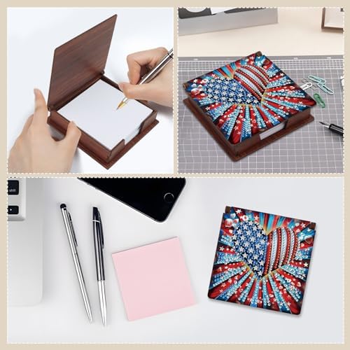 4Pcs Sticky Note Holder Diamond Art Painting Wooden Post Note Dispenser Memo Paper Storage Box with 160 Sticky Notes Desk Office Accessories - Image 4