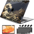 DONGKE Compatible with MacBook Air 13 inch Case 2021 2020 2019 2018 Release A2337 M1 A2179 A1932 with Retina Display Touch ID, Plastic Hard Shell & Keyboard Cover - Golden Wave by DONGKE