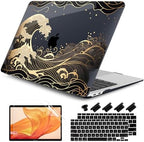 DONGKE Compatible with MacBook Air 13 inch Case 2021 2020 2019 2018 Release A2337 M1 A2179 A1932 with Retina Display Touch ID, Plastic Hard Shell & Keyboard Cover - Golden Wave by DONGKE