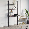 Nathan James Theo 2-Shelf Industrial Wall Mount Ladder Table, Small Computer or Writing Desk, Nutmeg/Matte Black by Unknown