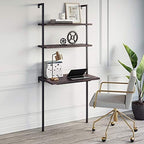 Nathan James Theo 2-Shelf Industrial Wall Mount Ladder Table, Small Computer or Writing Desk, Nutmeg/Matte Black by Unknown