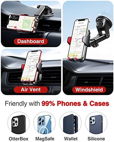 VANMASS【85+LBS Strongest Suction & Military-Grade Ultimate Car Phone Mount【Patent & Safety Certs】 Cell Phone Holder for Dash Windshield Vent for iPhone 17 Pro Max Automobile Interior Sets, Red - Image 3