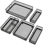 5 Pack Desk Drawer Organizer Tray Set - Stackable Metal Mesh Desk Drawer Organizers and Accessories, for Office Supplies Storage(Black) by AojSup