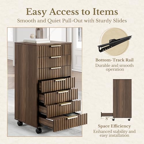 7 Drawer File Cabinet with Wheels for Home Office, Black Walnut - Image 6