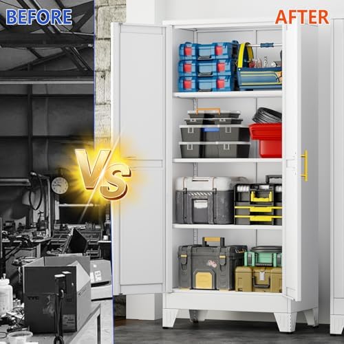 GAIOUS 61''Tall Metal Garage Storage Cabinet,File Cabinet with Door and Adjustable Shelves, Outdoor Steel Tool Cabinet for Home,Office,Warehouse,Garage,White - Image 6