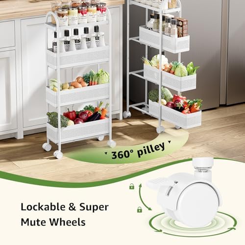 KINGRACK 4 Tier Slim Rolling Cart with Drawer, Metal Utility Storage Cart - Image 4