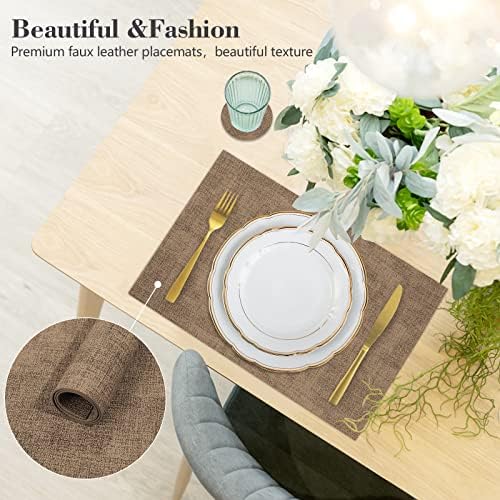 Faux Leather Placemats Set of 6,Heat Resistant Placemats for Dining Table, Easy Clean Non-Slip Place Mats, Waterproof Stain Resistant Wipeable Washable PU Table Mats, (Coffee) - Image 5