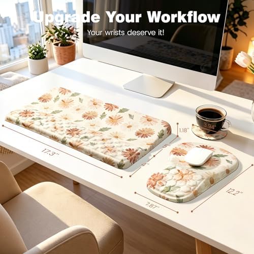 Ospelelf Keyboard Wrist Rest and Mouse Pad Set, Ergonomic Memory Foam Wrist Support, Aesthetic Desk Accessories for Office, Home & Gaming, Relief for Carpal Tunnel & Wrist Pain, Daisy - Image 7
