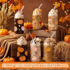 12 Pcs Fall Glass Cups with Lids and Straws 16 oz Autumn Pumpkin Leaves Coffee Tumblers Cozy Fall Drinking Cups Aesthetic Thanksgiving Gifts Bulk for Women Her Adults Party Favors - Image 2