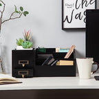 Distressed Rustic Wooden Office Desktop Organizer Wood Shelf Tabletop Home Organizer Storage with Multiple Compartments 2 Tier Drawers,perfect Jewelry storage Display Box for Desk, Vanity (Black) - Image 2