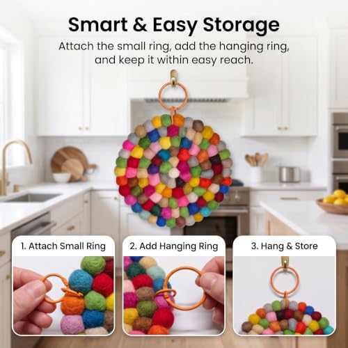Wool Felt Ball Trivet Pot Mat, 7.8 Inch, Colorful Mix, 2 Pack - Image 5