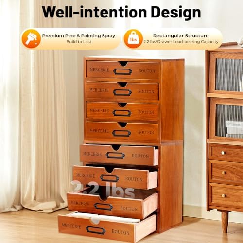 4-Pack Wooden Drawer Organizer 16 Drawers, Retro Desktop Storage Box, Expandable Desk Drawer Organizer with Metal Label Holders for Cosmetics Jewelry Office Supplies Vanity& Makeup - Image 3