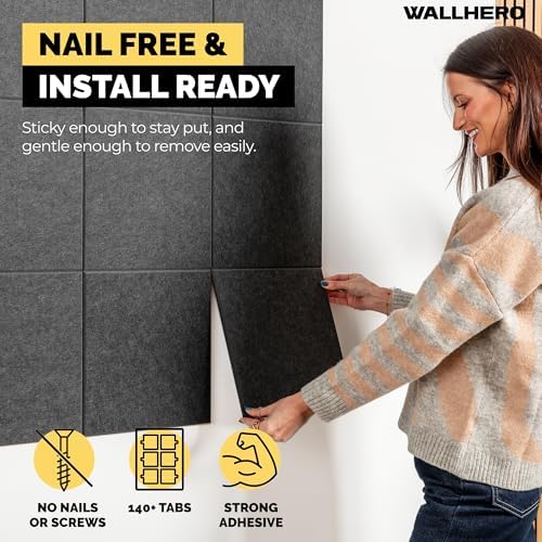 WALLHERO Cork Boards for Office, Dart Board Wall Protector, 59"x36" | 15 Pack | Black Bulletin Board, Cork Board, Cork Board Squares, Homasote Board, Bulletin Board Tiles (Gray Black) - Image 2