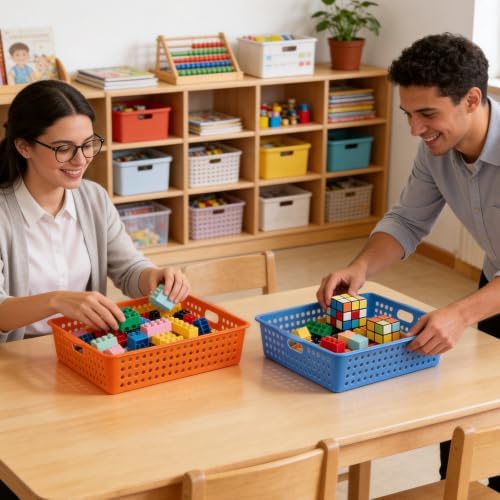 12 Pack Classroom Storage Baskets, Plastic Paper Trays for Desk Organization, Turn-in Trays for Teachers and Students, Stackable Organizer Bins for School Office-Bright Color - Image 4