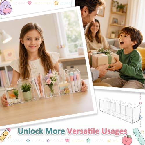 Mototo 2PCS Acrylic Pen Holder Back to School 6 Compartments Pen Organizer - Image 5