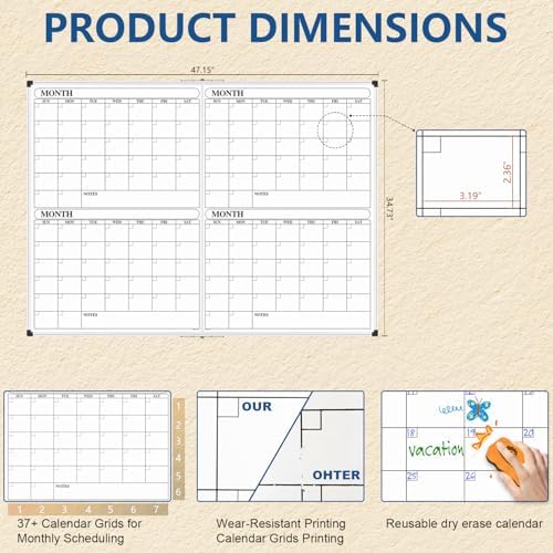 XBoard Magnetic Calendar Whiteboard 48x36 Inches 4 Month - Image 3