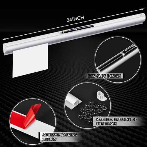 Henoyso 2 Pcs Restaurant Ticket Holder 16/18/24/28/30/32/40/44" Slide Check Rack Receipt Holder Aluminum Silver Order Ticket Rack for Commercial Kitchen Office Cafes Pubs Bar(24 Inch,Pen Slot) - Image 2