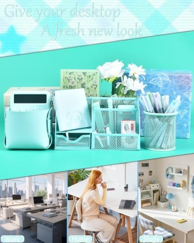 23Pcs Green Desk Accessories and Organizer Set with Mesh Organizer, Stapler, Tape Dispenser, Calculator, Green Office Supplies for Women, Beautifully Presented in a Gift Box - Image 3