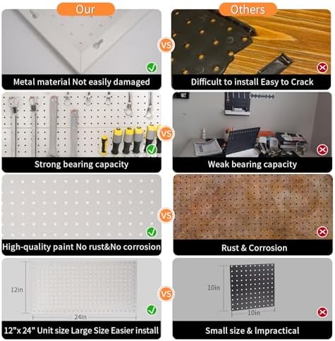 FRAYSCENT Peg Board for Wall 48x24 inch with 63 Pcs Hooks Accessories, Garage Storage Pegboard Wall Organizer, Metal Pegboard Panels with Hooks, Modular Mounted Control Peg Board Tool Organization - Image 3