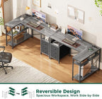 Huuger L Shaped Office Desk with Power Outlets & 3 Drawers - Image 4
