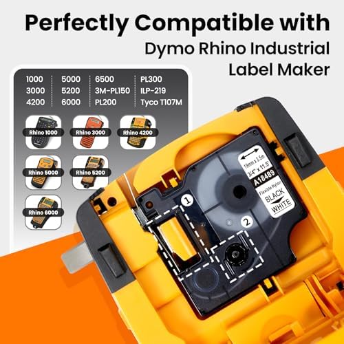 6X Replace for DYMO Rhino 5200 Industrial Flexible Nylon Labels 3/4'' White - Image 2