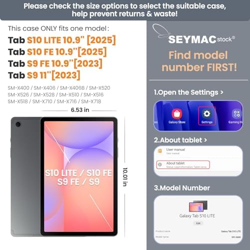 SEYMAC stock Case for Samsung Galaxy Tab S10 Lite / S10 FE / S9 FE 5G / S9 Tablet Case 10.9''/ 11'' Protective with Screen Protector, Pen Holder, 360 Rotate Stand, Hand Strap, Shoulder Strap, Purple - Image 2