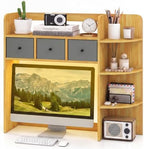 Tangkula Desktop Bookshelf with LED Lights, Dorm Desk Hutch, Burlywood by TANGKULA