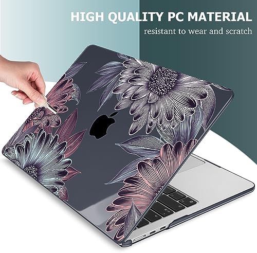 Mektron for 2026/2025/2024/2023 MacBook Air 15 INCH M5 A3448 /M4 A3241 /M3 A3114 /M2 A2941 Case, Printed Plastic Hard Shell Cover with 15.3" Liquid Retina Display Touch ID, Blooming Chrysanthemums - Image 4