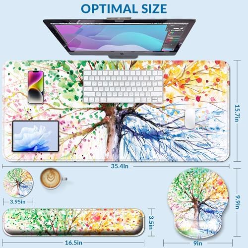 Desk Mat Set Keyboard and Mouse Pad with Wrist Rest Support - Image 3