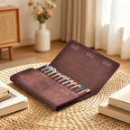 12 Suede Leather Fountain Pen Case Portfolio Divider Slot, Magnetic Closure - Image 2