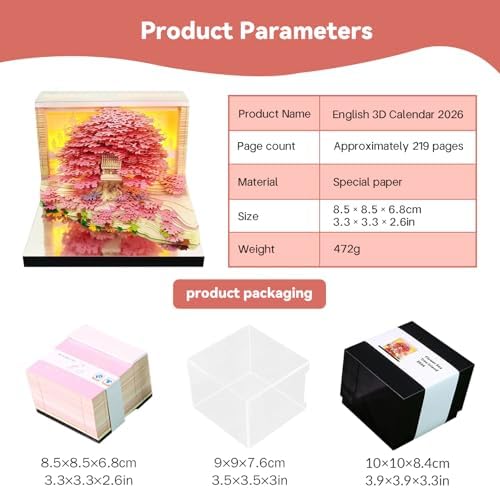 3d Calendar 2027,Hand Tear DIY Art 3d Calendar,Perfect Combination Of Artistic And Practical Design With Lights,Suitable For Note Taking,Decorative Ornaments,Holiday Gifts (huahai-Pink) - Image 6