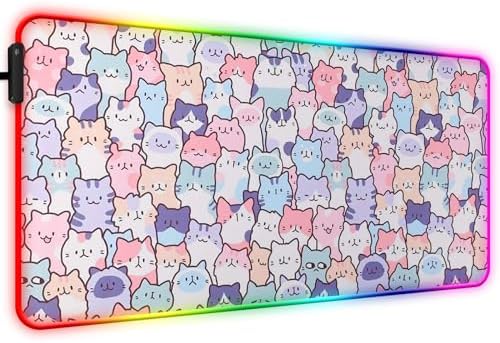RGB Cute Kawaii Cat Gaming Desk Mat & Mouse Pad, XL, Pink by JIANG100