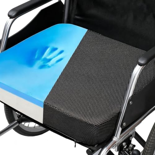 Ifoam Gel Infused Memory Foam Layer Wheelchair Cushion - Seat Cushion for Wheelchair-Office Chair, Kitchen Chair-Pressure Sore and Tailbone Pain Relief-High Dense Polyfoam Base (Black, 18×18×3 inch) by CYLEN