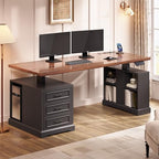 SEDETA 63" Farmhouse Electric Standing Desk with 3 Drawers, Storage Shelves by SEDETA