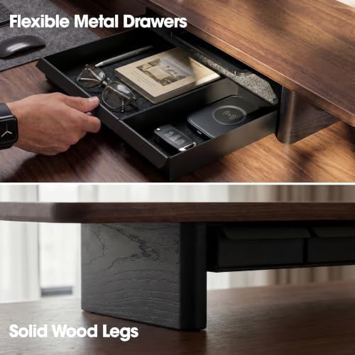 Fenge 42.5" Dual Monitor Stand with Storage Drawer & Solid Wood Legs, Brown - Image 6