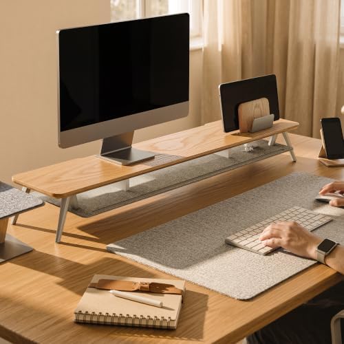 Fenge Solid Wood Dual Monitor Stand with 2-Tier Storage - Image 2