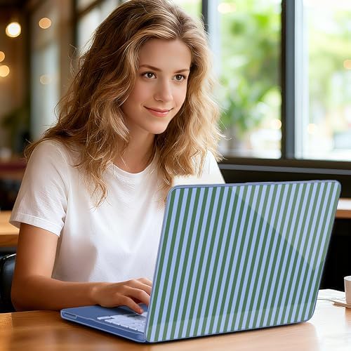 for MacBook Neo 13 inch Case 2026 (Model A3404, A18 Pro) Precision Fit & Scratch Unique Design Hard Shell, Keyboard Cover, Trackpad Protector, 2 OTG Adapter, for Women Cute, Green Stripes - Image 2